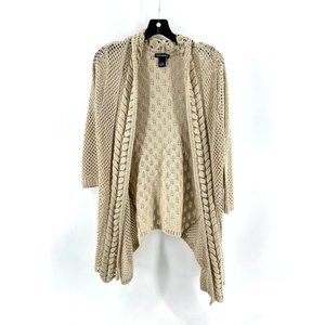 Lauren Michelle Women's Long Sleeve Beige Drape Front Crochet Knit Sweater Large